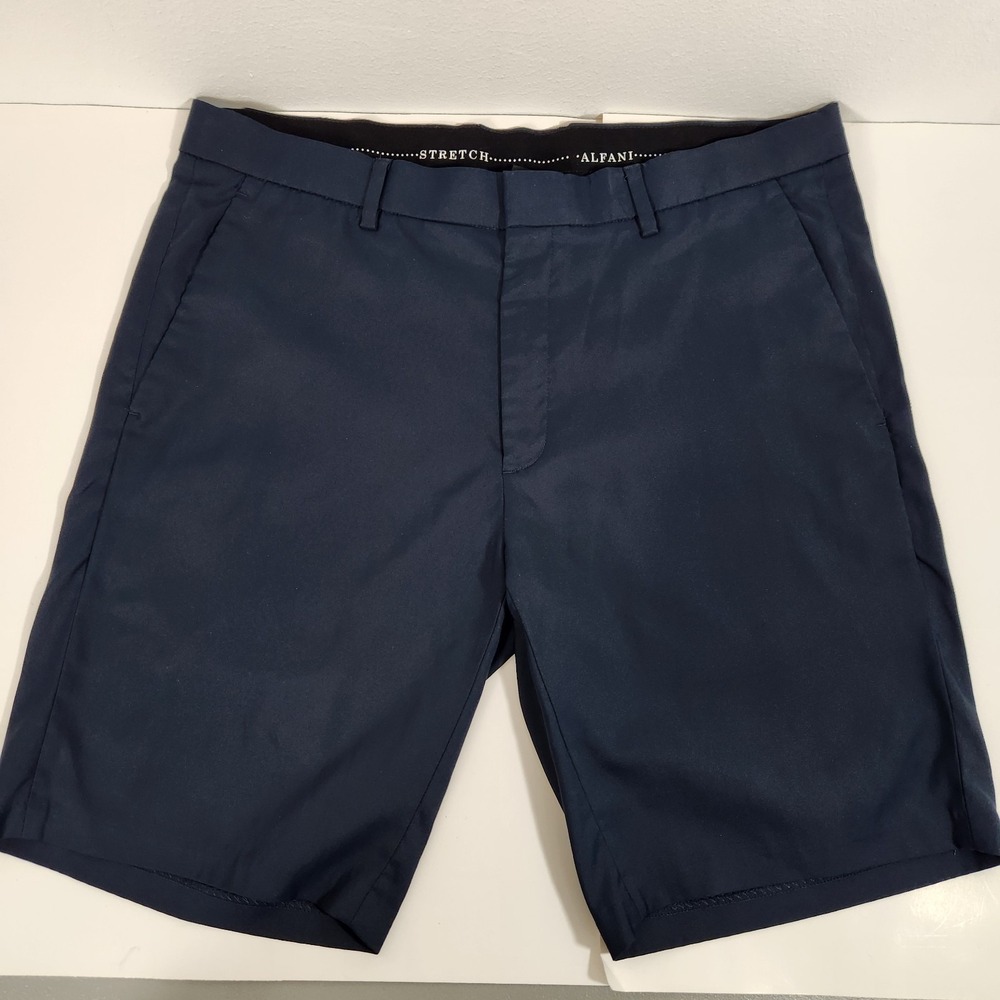 Alfani Stretch Mens Dress Shorts Navy Blue Flat Front Casual Chino Size 34